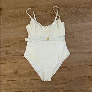 Bloomingdale's Cream One-Piece Swimsuit with Belt